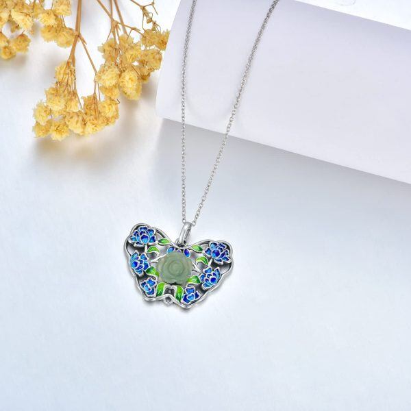 Sterling Silver Butterfly Jade Pendant Necklace-5