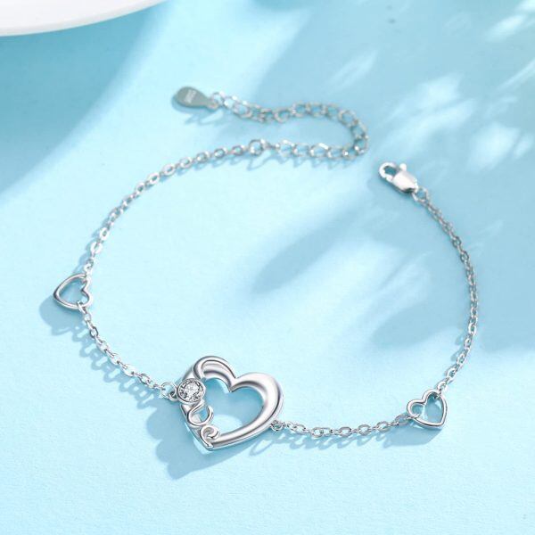 Sterling Silver Love Charm Bracelet-4