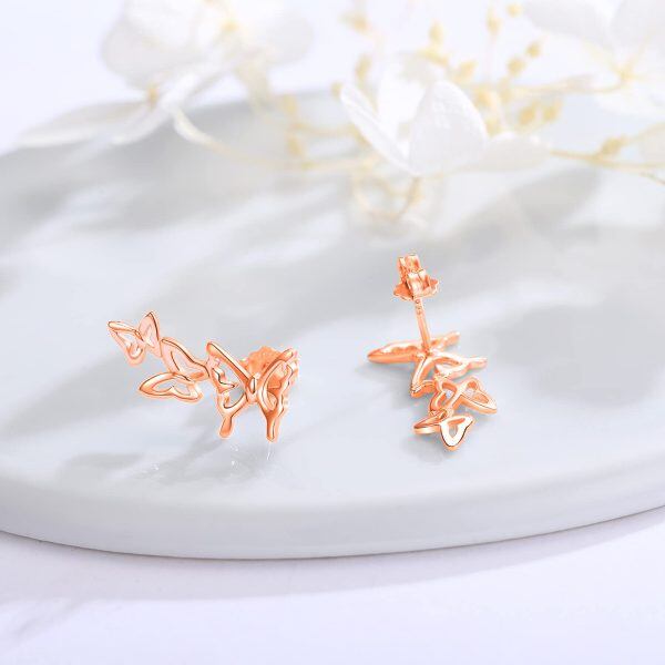 Sterling Silver Butterfly Climber Stud Earrings -3