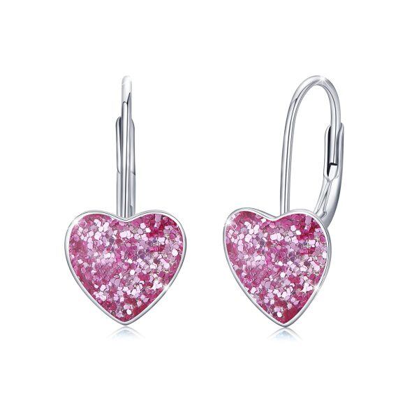 Sterling Silver Heart Leverback Earrings-0