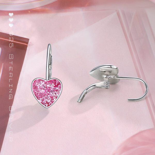 Sterling Silver Heart Leverback Earrings-3