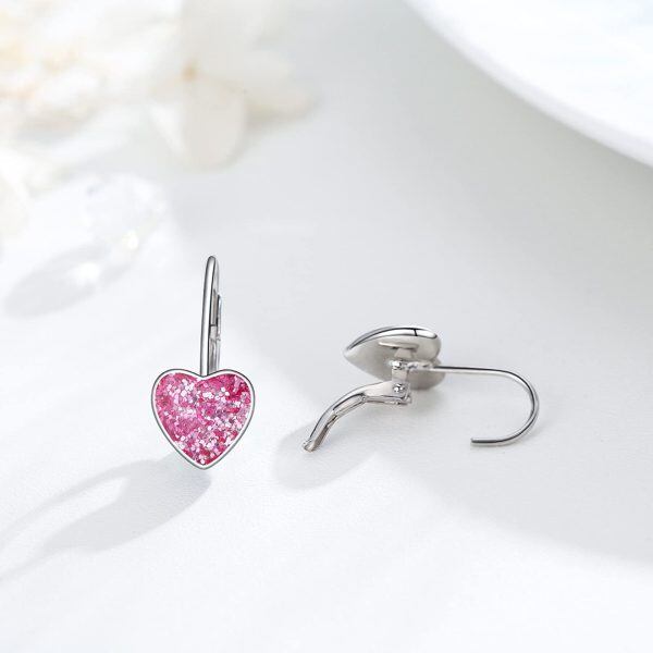 Sterling Silver Heart Leverback Earrings-5