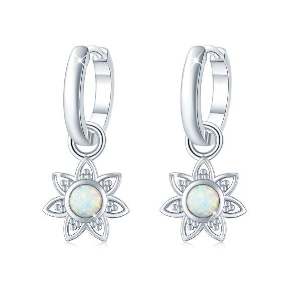 Sterling Silver Opal Flower Earrings-0