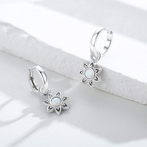 Sterling Silver Opal Flower Earrings-3