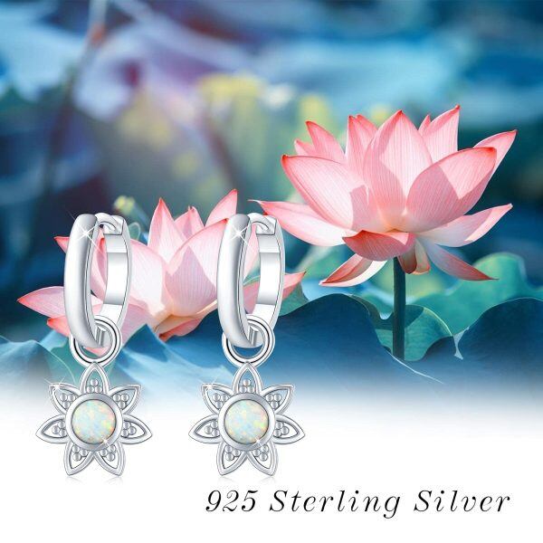 Sterling Silver Opal Flower Earrings-4