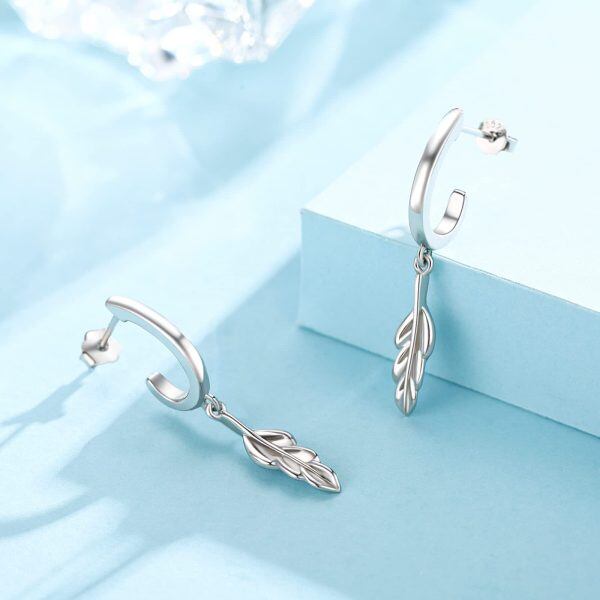 Sterling Silver Leaf Stud Earrings -4