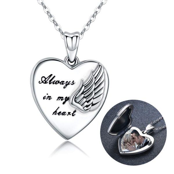 Sterling Silver Angel Wings Locket Necklace-0