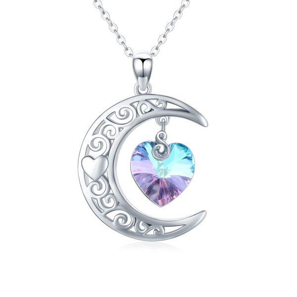 Sterling Silver Crescent Moon Charm Necklace -0