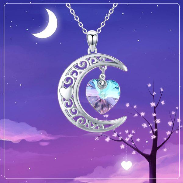 Sterling Silver Crescent Moon Charm Necklace -1