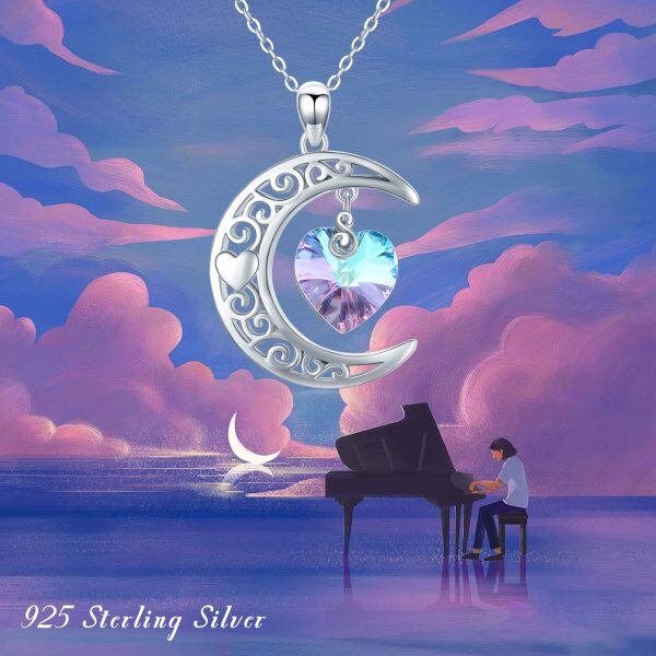 Sterling Silver Crescent Moon Charm Necklace -6