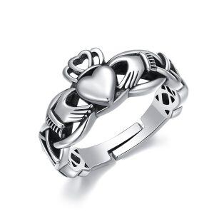 Sterling Silver Irish Claddagh Adjustable Ring -0