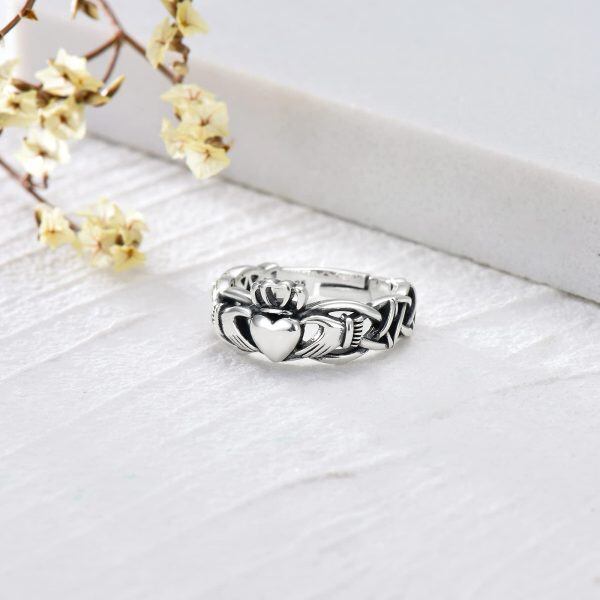 Sterling Silver Irish Claddagh Adjustable Ring -2