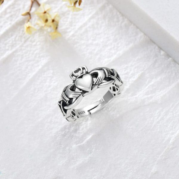 Sterling Silver Irish Claddagh Adjustable Ring -3