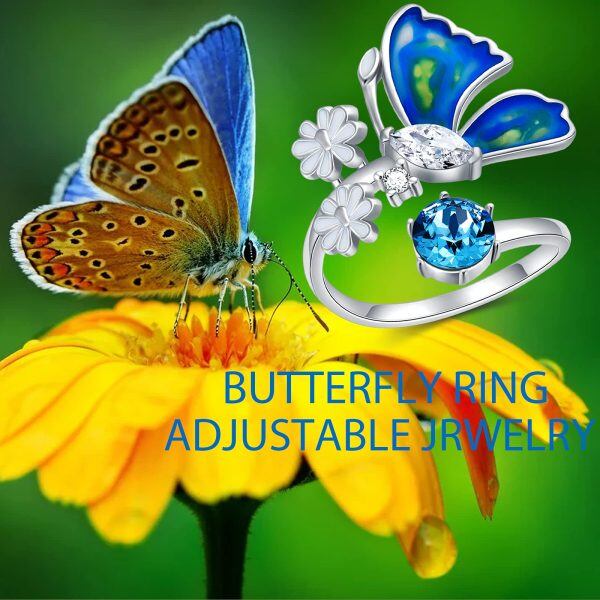 Sterling Sliver Butterfly Adjustable Ring -3