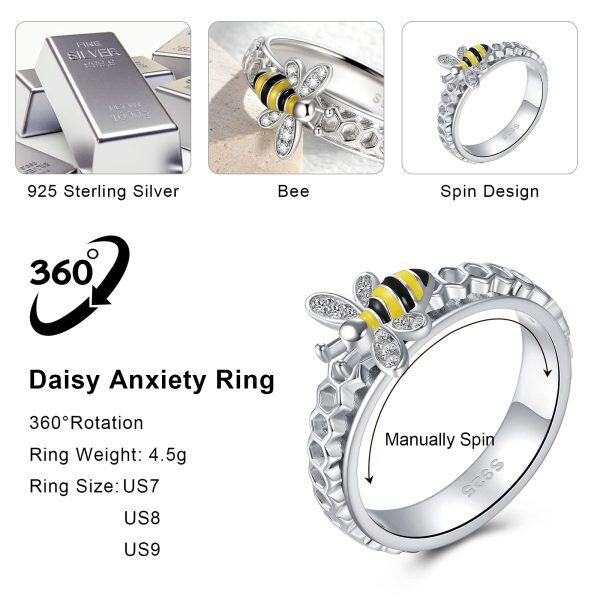 Sterling Silver Bee Ring Fidget Rings -4