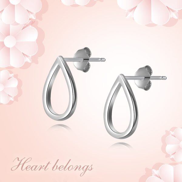 Sterling Silver Teardrop Stud Earrings-3