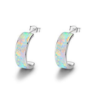 Sterling Silver Synthetic Opal Hoops Earrings-0