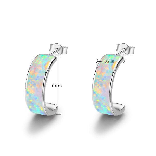 Sterling Silver Synthetic Opal Hoops Earrings-1