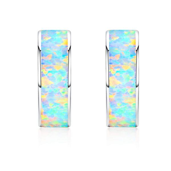 Sterling Silver Synthetic Opal Hoops Earrings-2