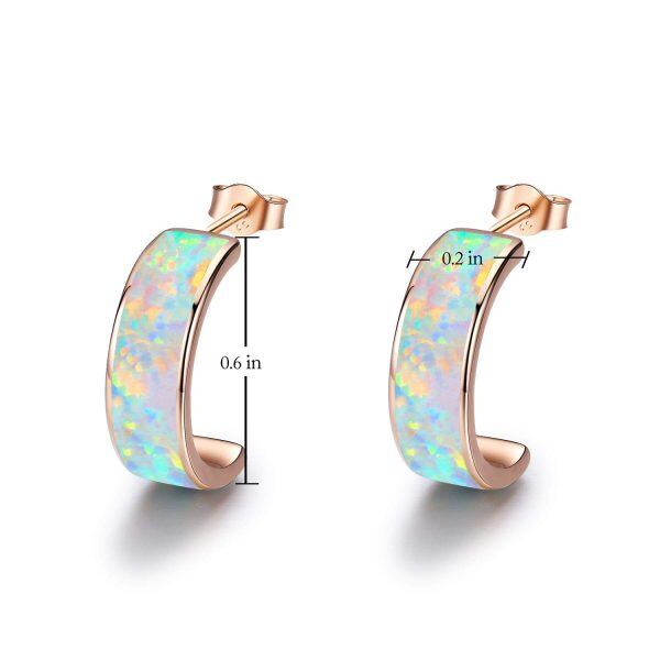 Sterling Silver Synthetic Opal Hoops Earrings-6