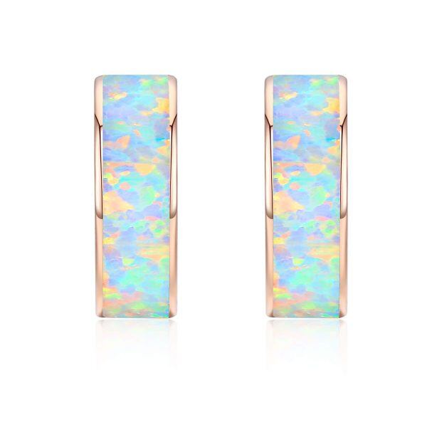 Sterling Silver Synthetic Opal Hoops Earrings-7