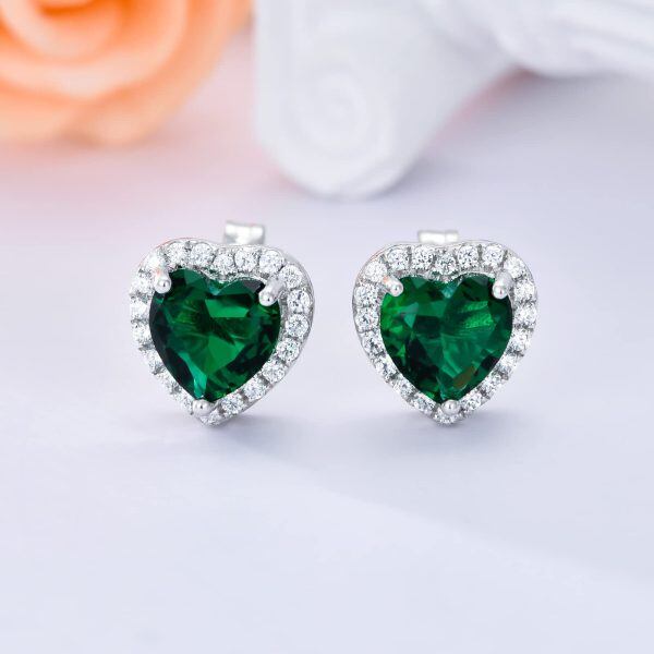 Sterling Silver Heart Stud Earrings-1