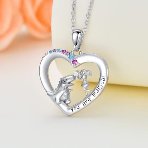 Sterling Silver Dinosaur And Girl Necklace-2