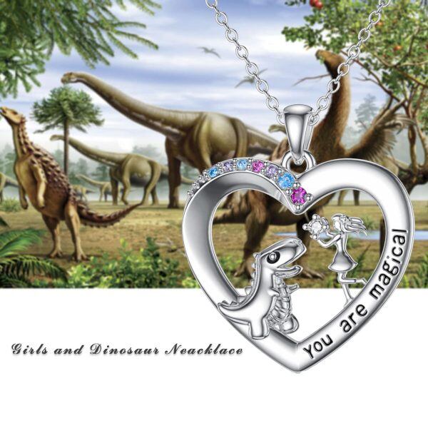 Sterling Silver Dinosaur And Girl Necklace-4