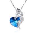 wholesale 925 Sterling Silver Blue Crystal Horse Head Heart Pendant Necklace for Women-0-0