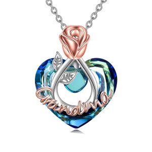 Sterling Silver Rose Heart Necklace-0