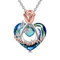 wholesale 925 Sterling Silver Blue Crystal Grandma Heart Pendant Necklace with Rose Gold Accents-0-0