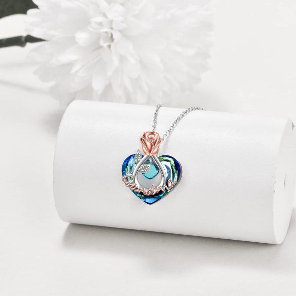 Sterling Silver Rose Heart Necklace-4