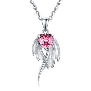 Sterling Silver Angel Wings Heart Necklace-0