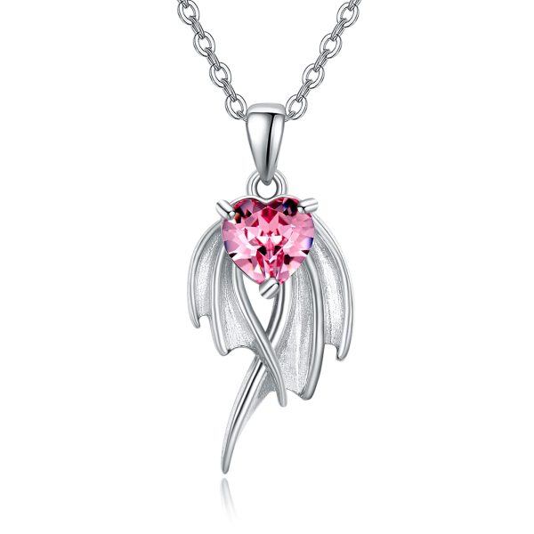 Sterling Silver Angel Wings Heart Necklace-0