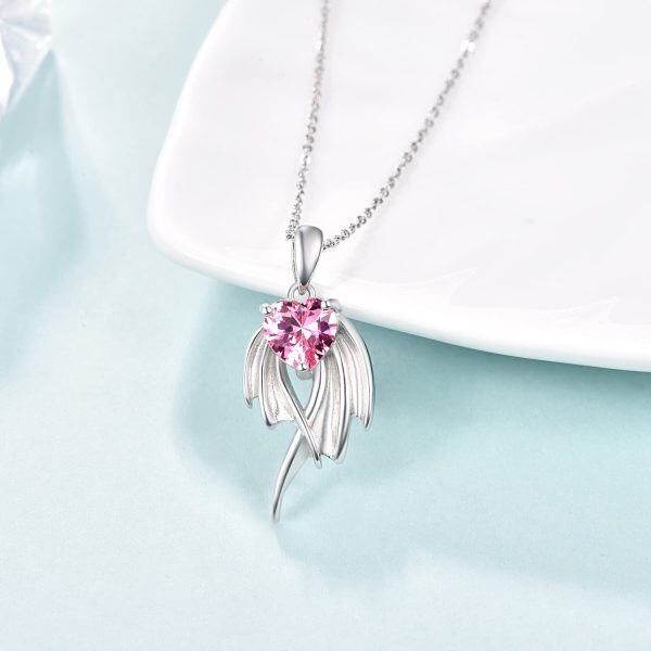 Sterling Silver Angel Wings Heart Necklace-1