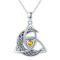 wholesale 925 Sterling Silver Yellow Citrine Celtic Triquetra Knot Pendant Necklaces Irish s for Women-0-0