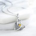 wholesale 925 Sterling Silver Yellow Citrine Celtic Triquetra Knot Pendant Necklaces Irish s for Women-0-1