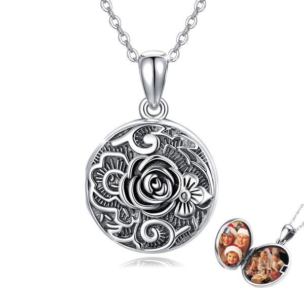 Sterling Silver Rose Necklace-0