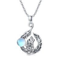 wholesale 925 Sterling Silver Wolf Moonstone Pendant Necklace for Women - Wholesale Jewelry- Oxidized/Oxidised