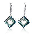 wholesale 925 Sterling Silver Square Blue Green Austrian Crystal Leverback Dangle Earrings for Women-0-0