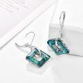 wholesale 925 Sterling Silver Square Blue Green Austrian Crystal Leverback Dangle Earrings for Women-0-2