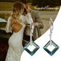 wholesale 925 Sterling Silver Square Blue Green Austrian Crystal Leverback Dangle Earrings for Women-0-5