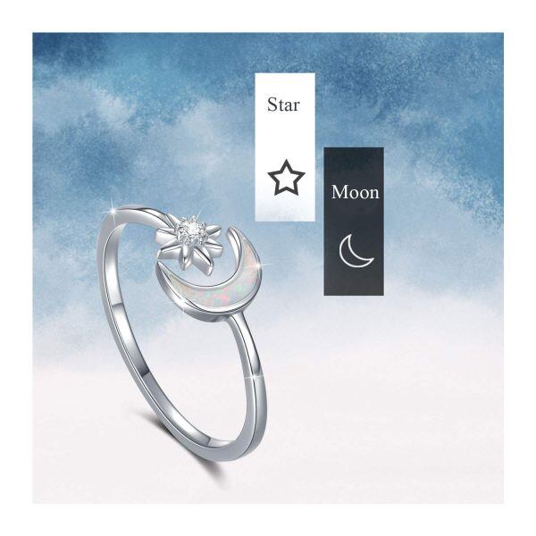 Sterling Silver Crescent Moon and Star Ring -4