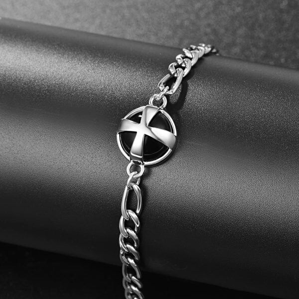 Sterling Silver Cross Back Onyx Bracelet -4