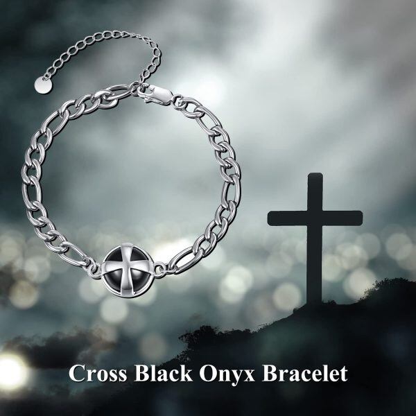 Sterling Silver Cross Back Onyx Bracelet -5