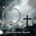 wholesale 925 Sterling Silver Black Onyx Cross Charm Chain Bracelet for Men-0-5