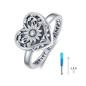 Sterling Silver Sunflower Locket Urn Ring-0