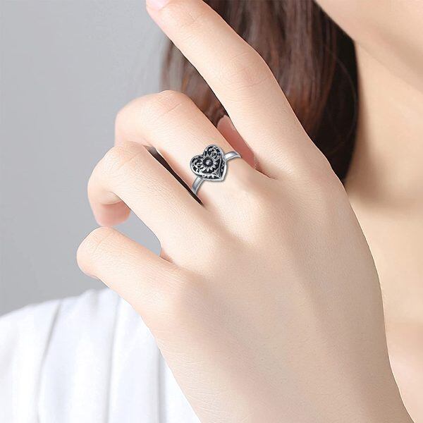 Sterling Silver Sunflower Locket Urn Ring-3