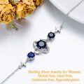 wholesale 925 Sterling Silver Blue Sapphire Flower Anklet Bracelet for Women-0-2