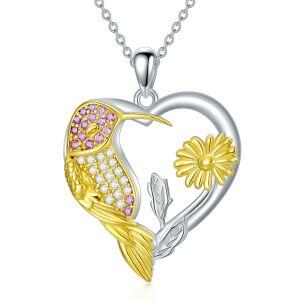 Sterling Silver Heart Bird Pendant Necklace-0